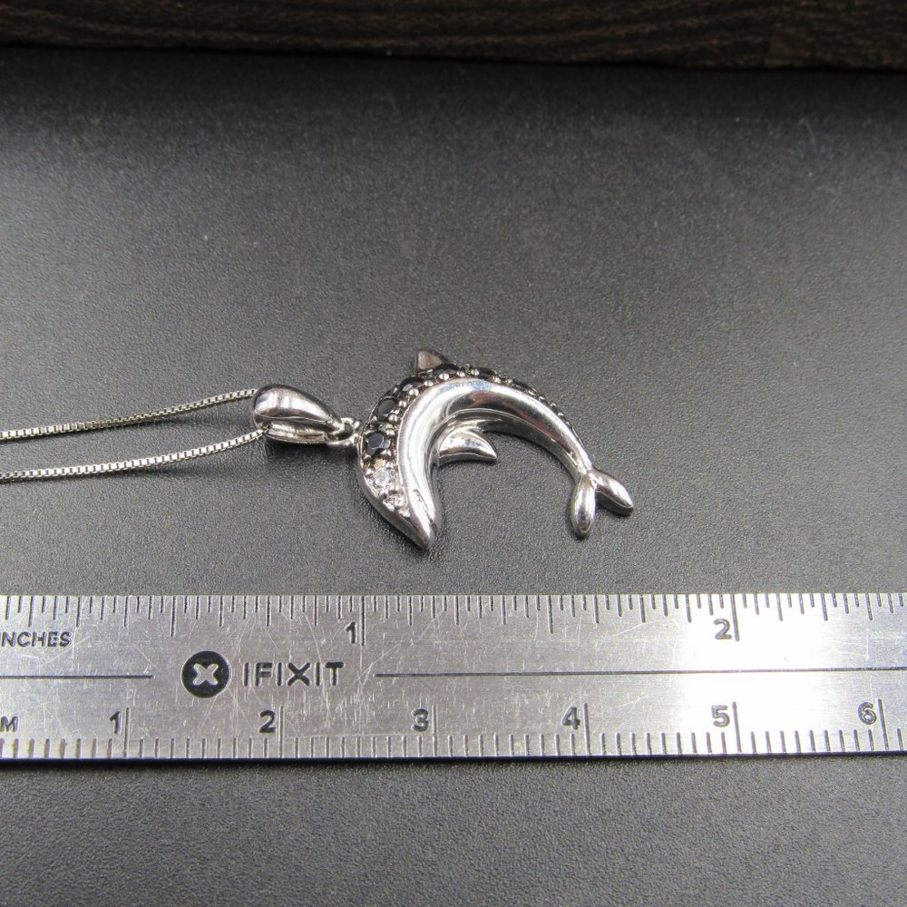 18" Sterling Black Cubic Zirconia Dolphin Necklace - Picture 6 of 7